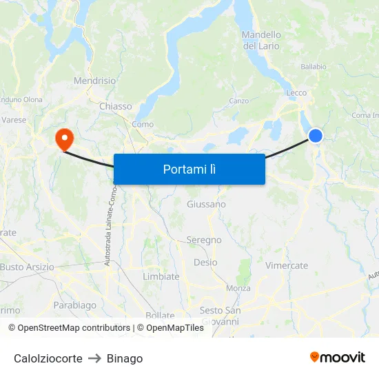 Calolziocorte to Binago map