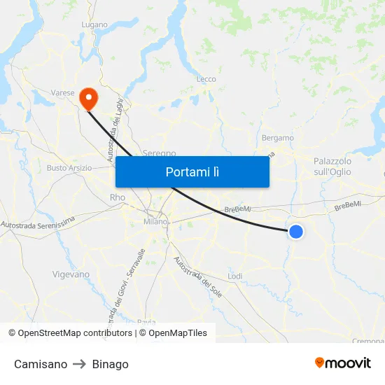Camisano to Binago map