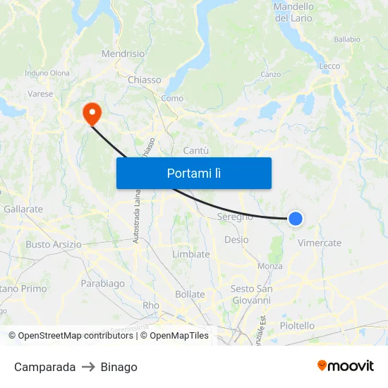 Camparada to Binago map