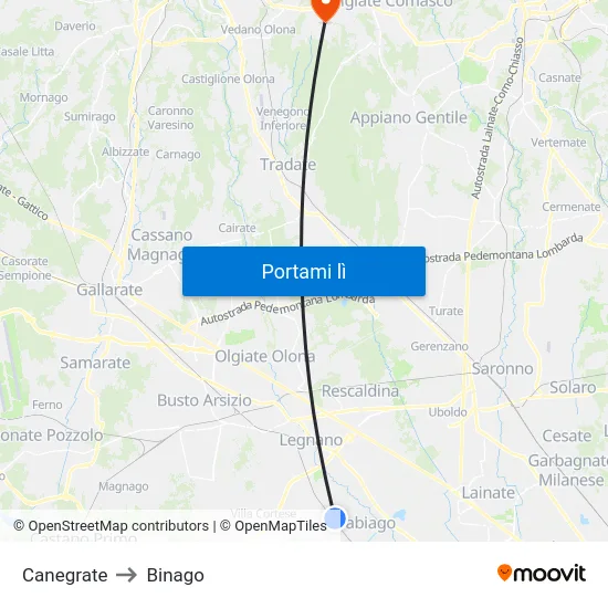 Canegrate to Binago map