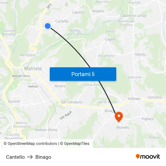 Cantello to Binago map