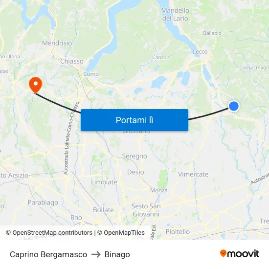 Caprino Bergamasco to Binago map