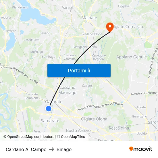 Cardano Al Campo to Binago map