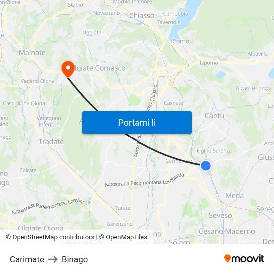 Carimate to Binago map