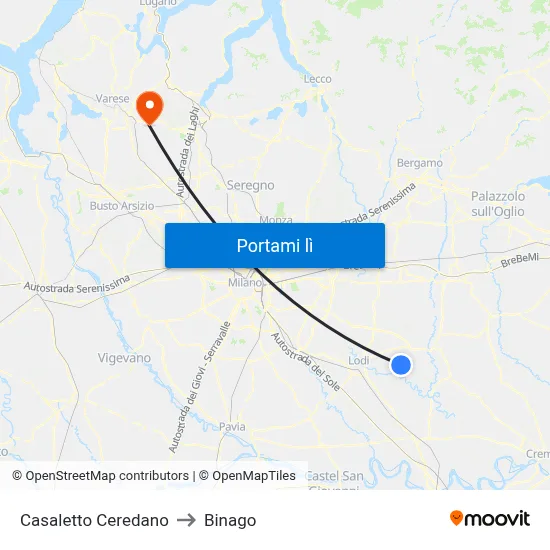 Casaletto Ceredano to Binago map