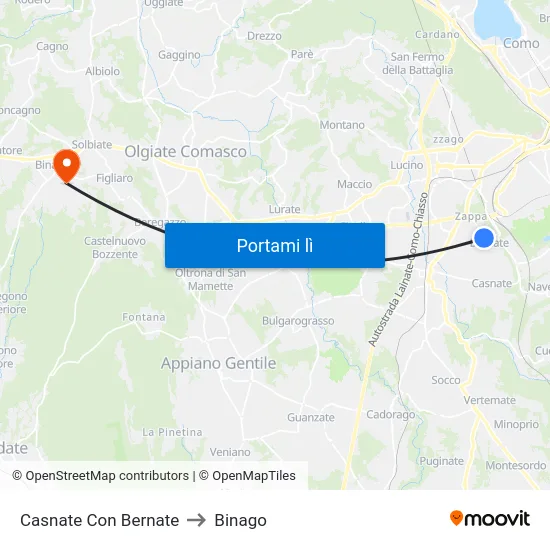 Casnate Con Bernate to Binago map