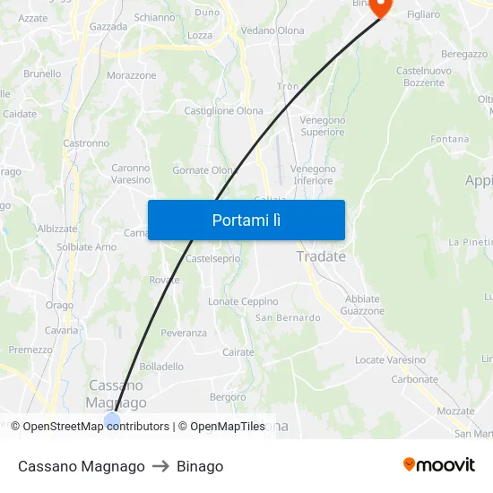 Cassano Magnago to Binago map