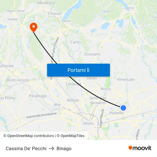 Cassina De' Pecchi to Binago map