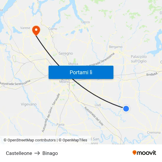 Castelleone to Binago map