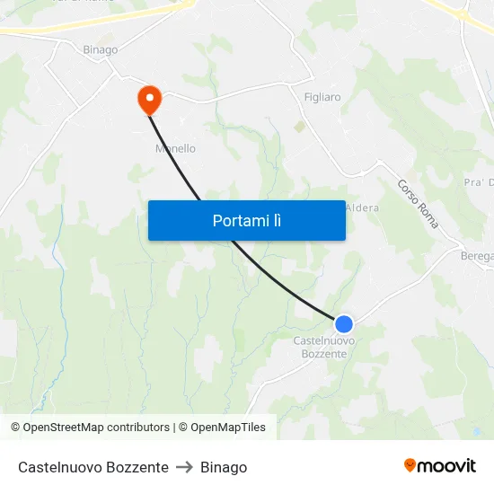 Castelnuovo Bozzente to Binago map