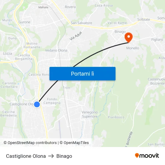 Castiglione Olona to Binago map