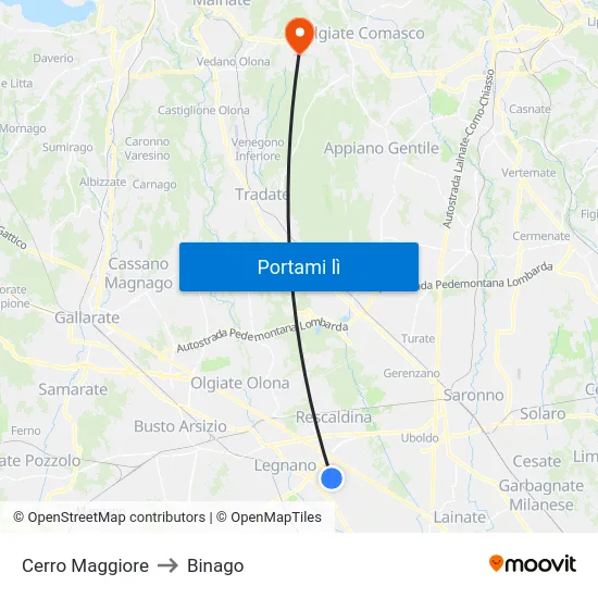 Cerro Maggiore to Binago map