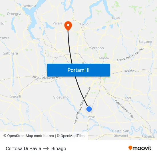 Certosa Di Pavia to Binago map