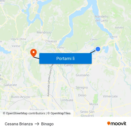 Cesana Brianza to Binago map