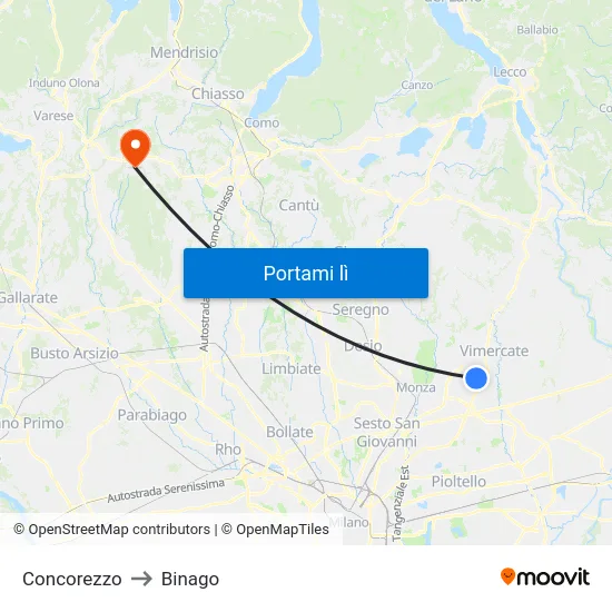 Concorezzo to Binago map