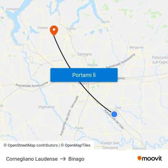 Cornegliano Laudense to Binago map