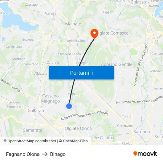 Fagnano Olona to Binago map