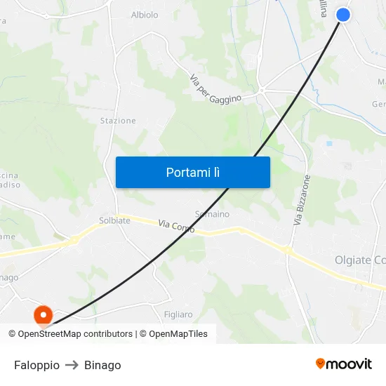 Faloppio to Binago map