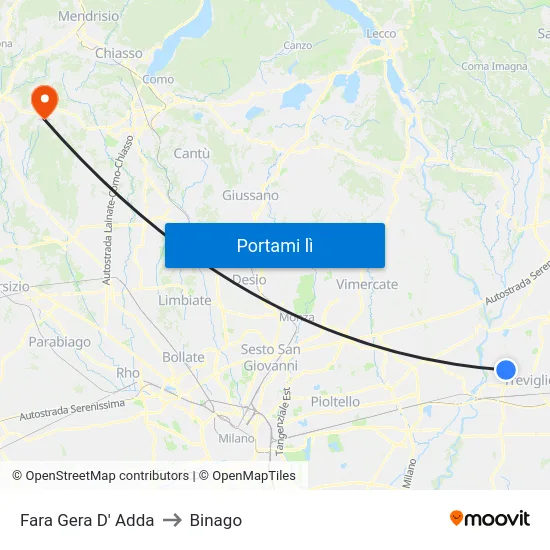 Fara Gera D' Adda to Binago map