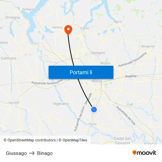 Giussago to Binago map