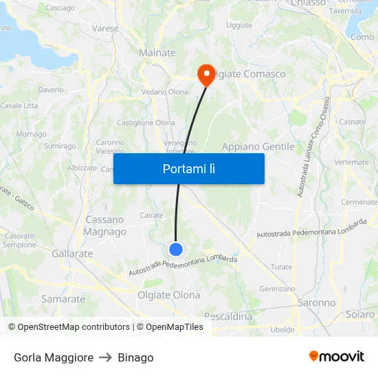 Gorla Maggiore to Binago map