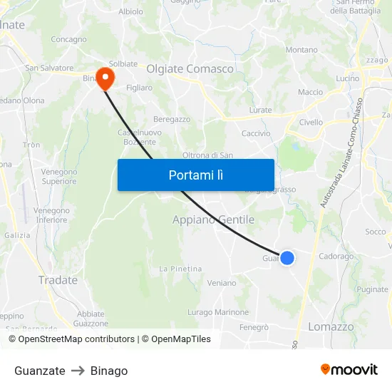 Guanzate to Binago map