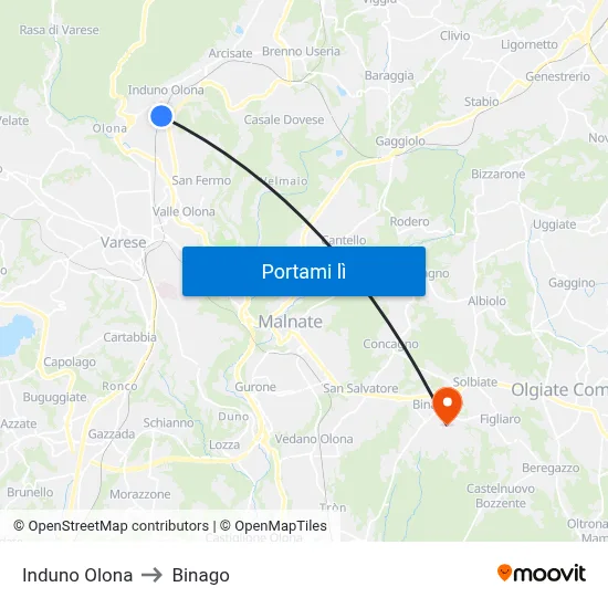 Induno Olona to Binago map