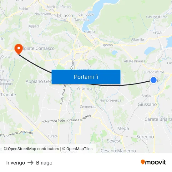 Inverigo to Binago map