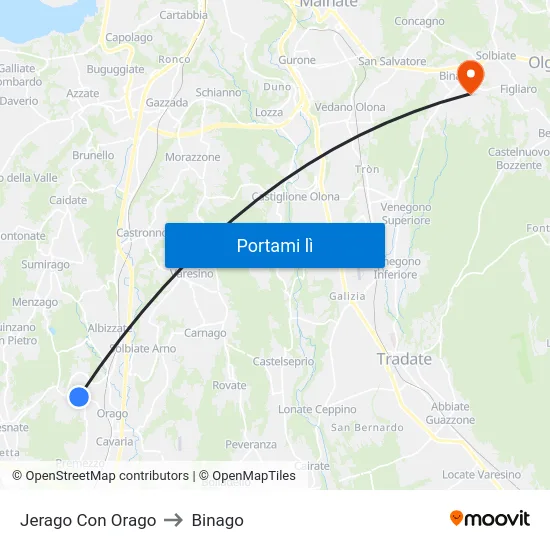 Jerago Con Orago to Binago map