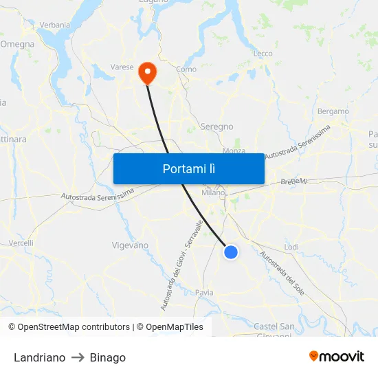 Landriano to Binago map