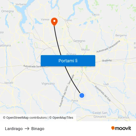 Lardirago to Binago map