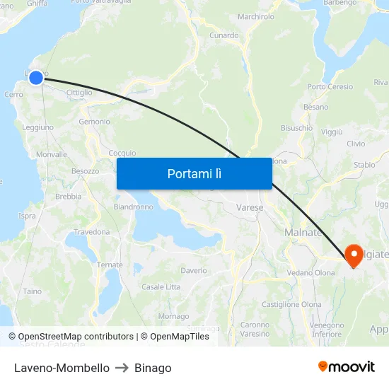 Laveno-Mombello to Binago map