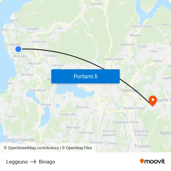 Leggiuno to Binago map