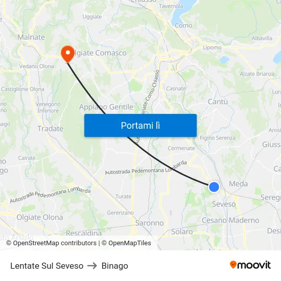 Lentate Sul Seveso to Binago map