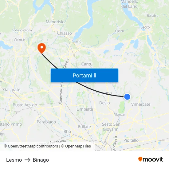 Lesmo to Binago map