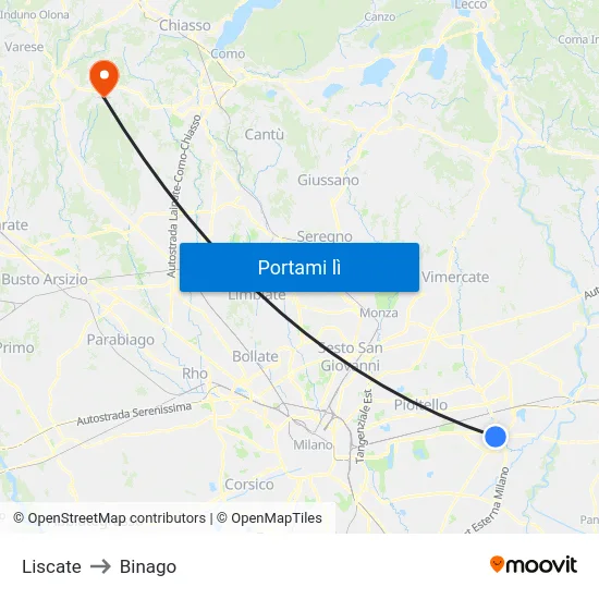 Liscate to Binago map