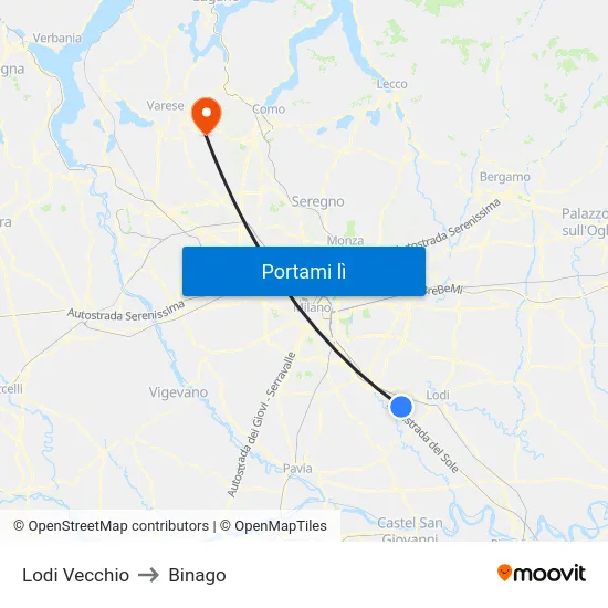 Lodi Vecchio to Binago map