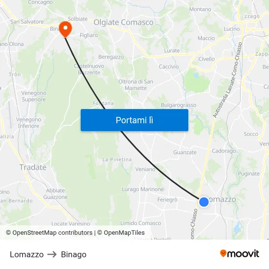 Lomazzo to Binago map