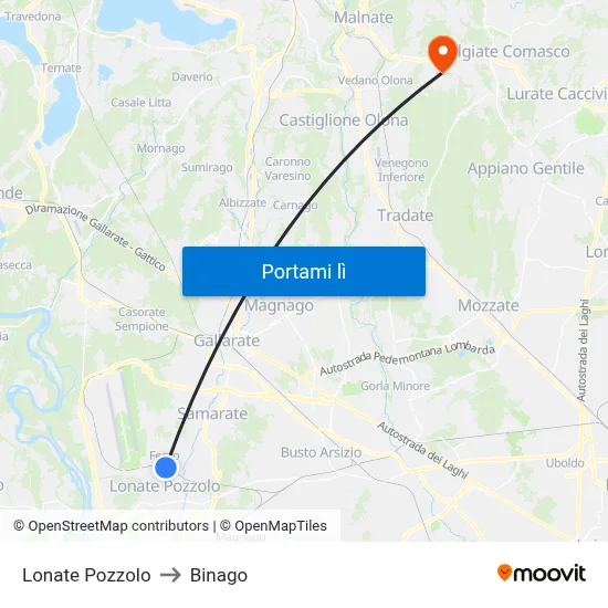 Lonate Pozzolo to Binago map