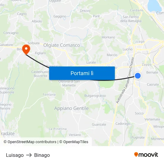 Luisago to Binago map