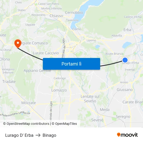 Lurago D' Erba to Binago map