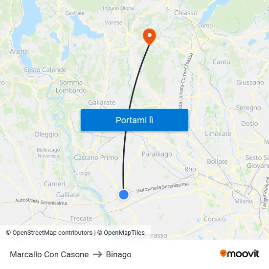 Marcallo Con Casone to Binago map