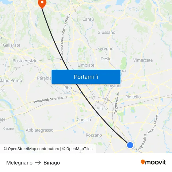 Melegnano to Binago map