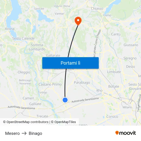 Mesero to Binago map