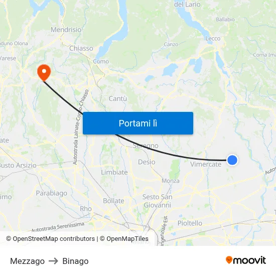 Mezzago to Binago map