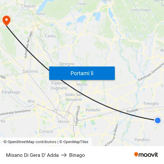 Misano Di Gera D' Adda to Binago map