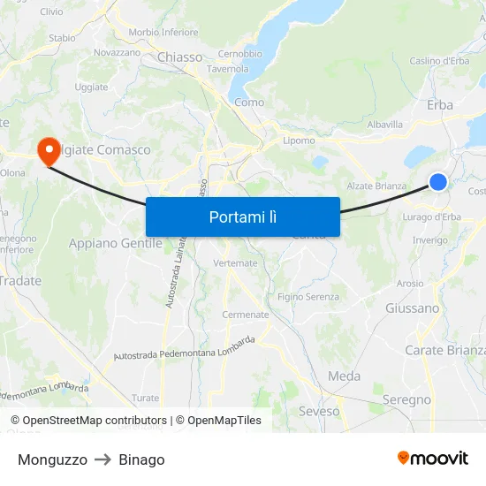 Monguzzo to Binago map