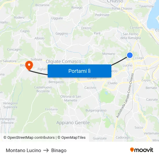 Montano Lucino to Binago map