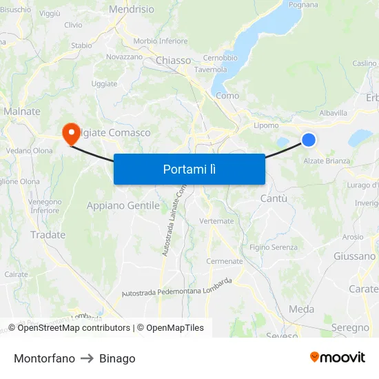 Montorfano to Binago map