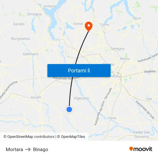 Mortara to Binago map
